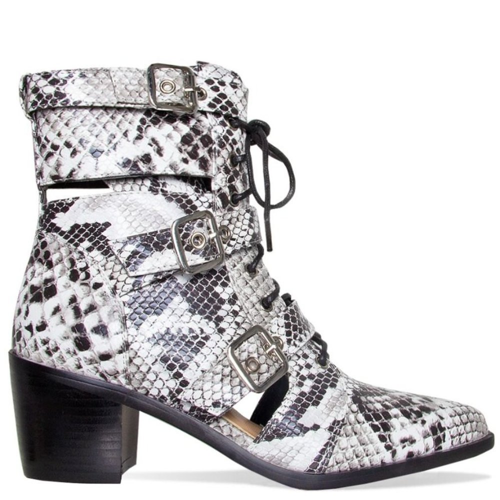 NEW Women's Snake Cut Out Buckle Ankle Boots Sz 6